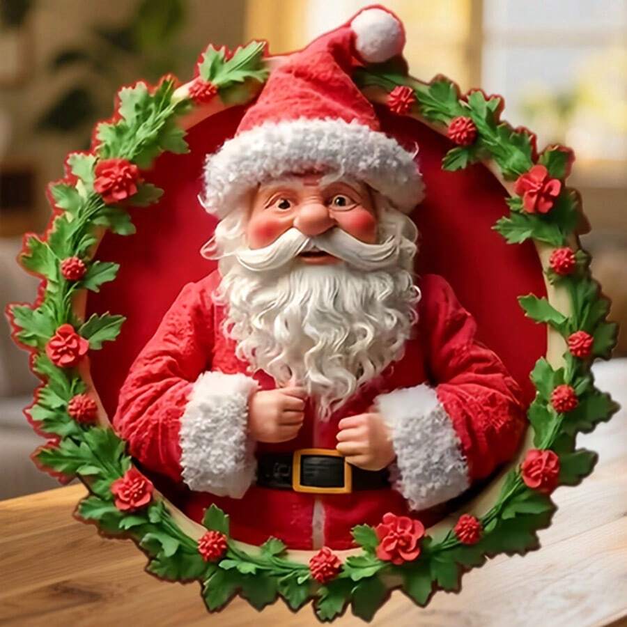 Santa's Rosy Portrait In A Holly Wreath Frame Magnet Where The Jolliest Smile Hangs On Every Wall Keepsake For All Metal Surfaces Throughout The Home - F - View 1