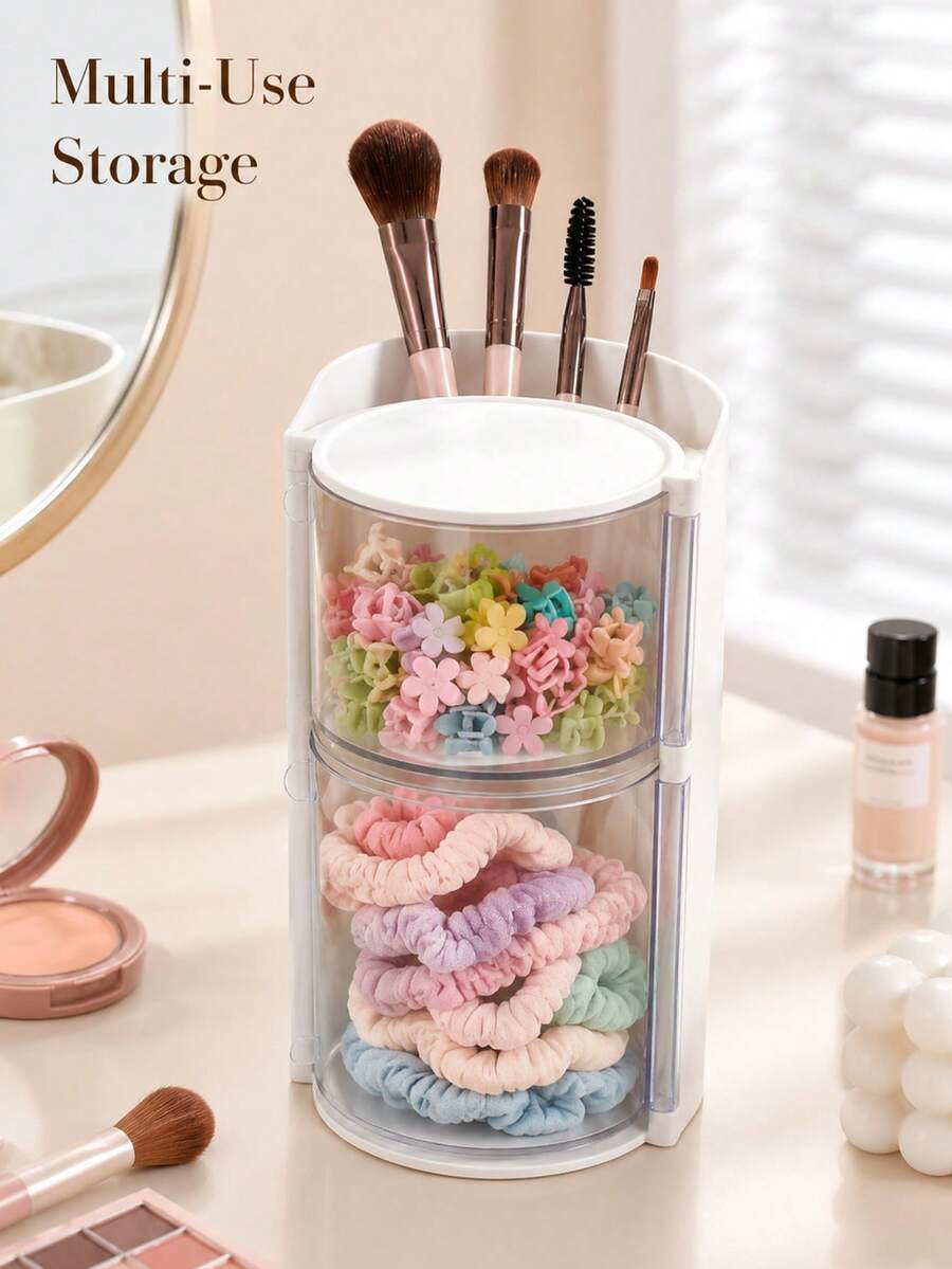 2/1pc Rotating Makeup Storage Box With Lid, Multi-Layer Flip Cover Cosmetic Storage Container, Dust-Proof Makeup Brush Holder, Portable Transparent Makeup Display Box, Suitable For Makeup Sponge, Lipsticks, Skincare Products, Desktop Vanity Makeup Organizer,Room Decor,Travel Essential - Multicolor - View 1