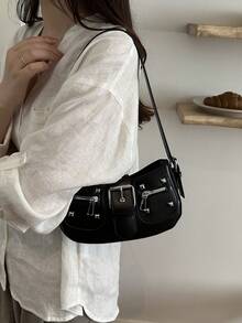 Cross-Border Artistic French Style Rivet Fashion Underarm Bag For Women 2026 New European & American Style Niche Popular Shoulder Bag - Black - View 7