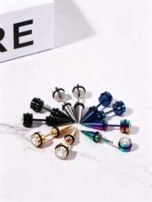 Pendientes de botón de acero inoxidable 316L estilo rock moderno 1 par, adecuados para uso diario y de fiesta, se pueden regalar a amigos y amantes, unisex, regalo de San Valentín y cumpleaños - 1 par de pendientes de botón - Ver 7