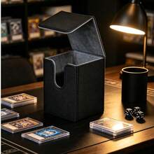 1pc Vertical Flip Lid PU Leather Trading Card Deck Box, Cross Grain Faux Leather Card Storage Case With , Large Capacity Dustproof Portable Card Holder , Stackable Design For Home Desktop Storage, Travel Carry Board Game Card Organizer Accessory - Multicolor - View 9