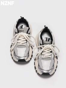 NZNF Flattering Chunky Sneakers For Women, White Color, Increased Height, Retro Thick Sole, Low-Top, Autumn 2025 New Arrival - Black - View 3