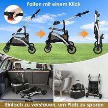 3-In-1 Foldable Dog Buggy Up To 20kg | Foldable Cat Stroller, Pet Buggy With 4 360° Rubber Wheels, With Storage Basket And Cup Holder - Silver Black - View 4