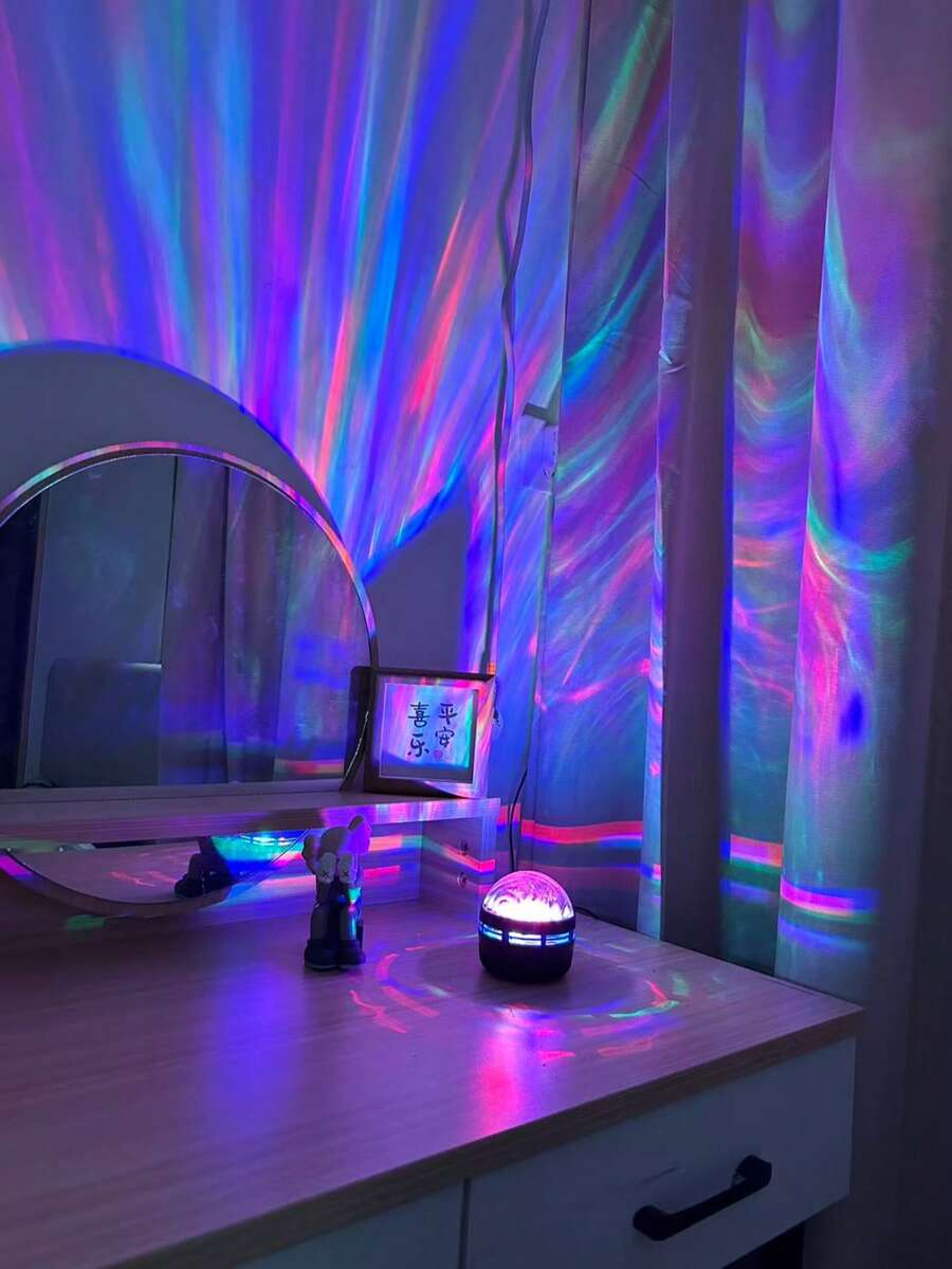 1pc 7-Color Aurora Borealis Wave Projection Night Light, Glowing Crystal Lamp With Remote Control, USB Powered, Suitable For Bedroom, Gaming Room, Ceiling, Gifts, Party - Multicolor - View 1