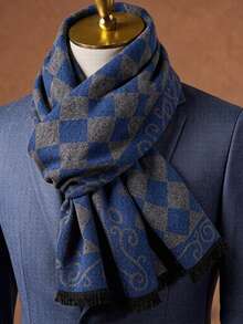 1PC Men's Autumn/Winter Plaid Double-Sided Faux Cashmere Floral Jacquard Warm Long Scarf Shawl Suitable For Daily Wear - Multicolor - View 9