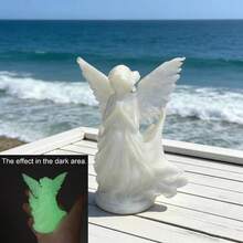 3D Printed Luminous Praying Angel Figurine, Glow In The Dark Winged Angel Statue, European Vintage Desktop Tabletop Ornament, Home Shelf Decor, Creative Holiday Gift - A - View 5