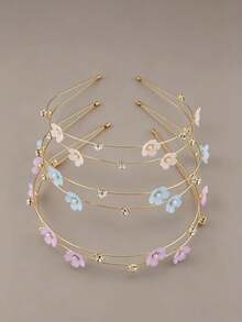 1pc Double Layer Alloy Thin Hair Tie With Faux Pearl Flower Decoration, Sweet Hair Accessory, Girls Headpiece - Multicolor - View 3