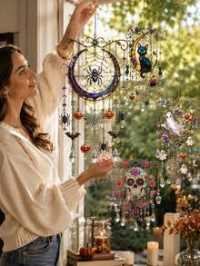 1pc Cute Halloween Pumpkin Wind Chime, Reflective Design With Colorful Light Effects, Suitable For Home, Car And Garden, Easy To Hang, Perfect Halloween Decoration And Gift, Adds Festive Atmosphere - Multiple Styles - View 2