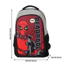 Mesuca 1pc Marvel Deadpool Print Pattern Gray & Red Waterproof Fabric Backpack With Multiple Pockets And Adjustable Shoulder Straps, Suitable For Outdoor Travel And Daily Carry - View 5
