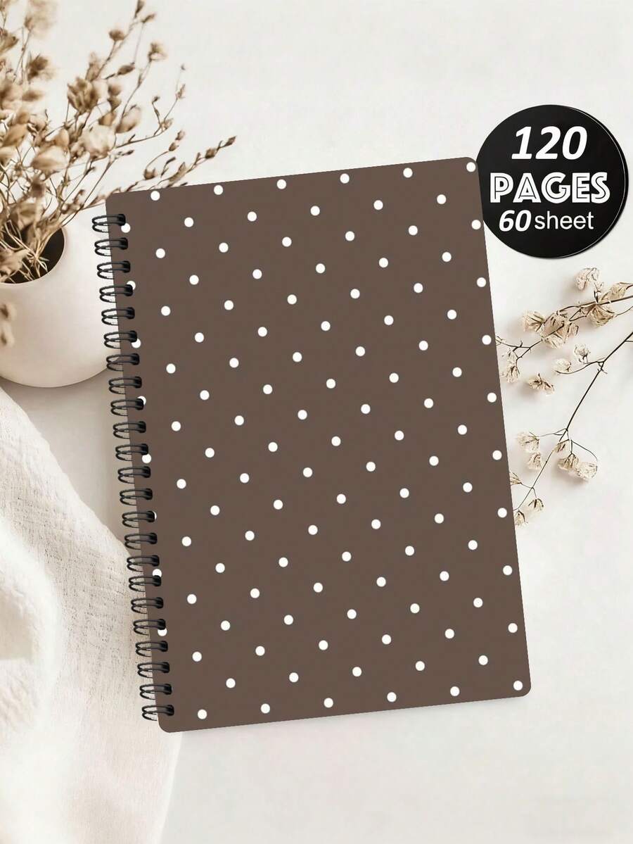 Cuaderno de Estilo Campus Minimalista con Lunares, Paleta de Colores Marrón Cubierta de Lunares para Estudiantes, Escritura, Oficina, Registro, Diario - Cuaderno de Lunares Blanco y Marrón, Opción Ideal para Útiles Escolares, Suministros de Aprendizaje - Regalo Perfecto para Estudiantes - Almacenamiento y Planificador Exquisito, Decorado con Tema de Lunares - Muy Adecuado para Uso Diario y Organización. Lunares Mostrados Aleatoriamente - Multicolor - Ver 1