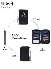 FOREVER MIYIN RFID Blocking Passport Holder Travel Essential, Alphabet Print Zipper Document Organizer With Wrist Strap, Multi‑Slot Travel Wallet For Vacation Trip - Black - View 11