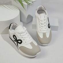 1 Pair Elegant Casual Preppy Women's Flat Lace-Up Sneakers, PU Leather Lightweight Breathable Running Shoes For School, Party, Office, Holiday, Outdoor, All Seasons - Black - View 6