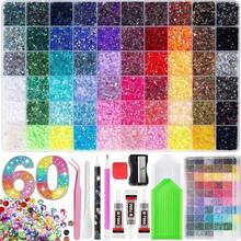 60 Colors Jelly Resin Flat Back Rhinestones Luxury Kit, 48,000pcs Resin Rhinestones With Tweezers, Dotting Pen, Sorting Tray, Glue And Other Tools, Handmade DIY Material Pack For DIY Hats, Water Cup Rhinestone Decoration, Diamond Painting, Versatile Applications - Multicolor a - View 2