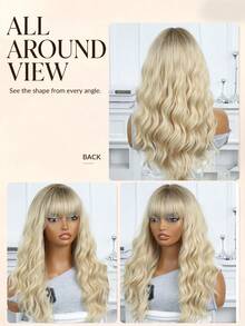 22 Inch Ombre Long Curly Wigs With Bangs Wigs Nature And Soft Synthetic Fiber Replacement Wigs For Women For Daily Party Use - 漸層 - 查看 4