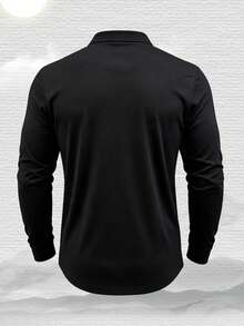 1pc Men's Spring/Autumn Long Sleeve Polo Shirt, Slim Fit Collared Top, Suitable For Sports, Outdoor, Business And Daily Commute - Black - View 6