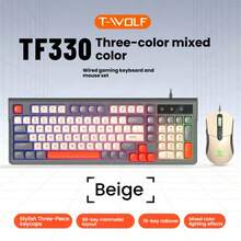 T-WOLF Set Keyboard dan Mouse Gaming, Keyboard dan Mouse Berkabel dengan Lampu Latar, Keyboard Kantor/Rumah Berkabel 98 Tombol dengan Blok Warna Kustomisasi Cetakan Pribadi, 6 Buah Mouse Multi-Warna - View 18