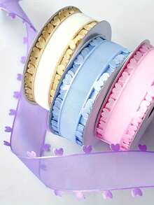 20mm High Quality Heart-Shaped Tulle Ribbon, Mixed Colors, Polyester Material, Suitable For Bows, Hair Accessories, Floral Arrangements And Gift Wrapping, Perfect For Christmas, Wedding, Thanksgiving And Valentine's Day Decorations - Double-sided Heart - View 1