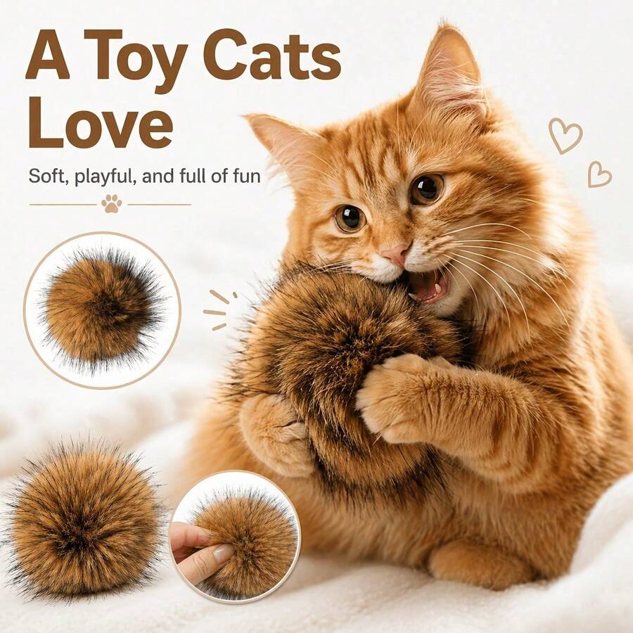 4pcs Realistic Rabbit Fur Ball Cat Toys, Indoor Plush Cat Toys, Cat Owner Gift, Valentine's Day, Thanksgiving, Party, Birthday Gift - Multicolor - View 1