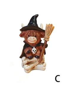 Halloween Highland Cow Wizard Desktop Ornament, Resin Statue With Pumpkin Base, Cute Witch Yak Figurine, Halloween Party Tabletop Decor, Holiday Home Decoration Gift - Magic Cow - View 12