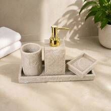Bathroom Accessories Set: Includes Soap Dispenser, Vanity Tray, Toothbrush Holder, Cotton Swab Holder, Soap Dish And Storage Items; Suitable For Bathroom Countertop And Decoration - Apricot - View 15