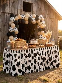 Black And White Cow Print Ruched Table Skirt, Western Cowboy Farm Animal Theme Buffet Table Cover, Suitable For Rodeo Birthday Party, Baby Shower, Wedding Reception, Dessert Table And Country Barn Event Decoration - Multicolor - View 8