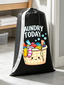 特大容量洗衣袋，附肩帶與耐用抽繩，印有 LAUNDRY 字樣與洗衣籃圖案，多用途長方形編織洗衣袋，適合居家與旅行收納，便攜旅行收納袋，耐用抽繩，居家帆布收納袋，旅行/宿舍理想選擇，返校/畢業季必備，送給親友的必要禮物，返校禮物 - 彩色 - 查看 6