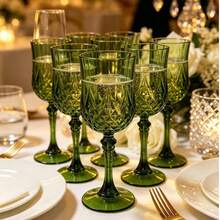 Light Luxury Vintage Dark Green Embossed High-Stem Wine Glass, Exquisite Diamond Cut Texture, Atmosphere-Enhancing, Wedding Banquet Table Decor, Home Gathering, Soft Decoration Gift Choice - View 2