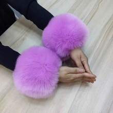 Women's Faux Fox Fur 3 Pieces Set, Plush Hat + Scarf + Arm Warmers, Winter Warm Faux Fur Accessories Set - Multicolor - View 9