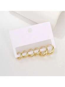 6pcs Minimalist Gold-Plated Copper Metal Invisible Earrings For Girls, Glossy Small Geometric Hoop Hip-Hop Style - one-size - View 3