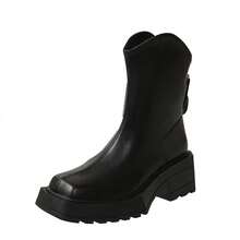 Early Autumn Thick Sole British Style Boots Women's New Square Toe Autumn/Winter Ankle Boots Spring/Autumn Boots - Black - View 6