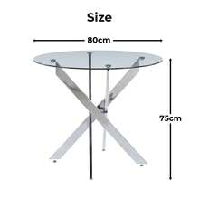 Dining Table With Cross Metal Leg And Tempered Glass, Modern Space-Saving Kitchen Table For Living Room,  Legs, Round Table, Silver Legs, 80x80x75cm - 銀色 - 查看 7