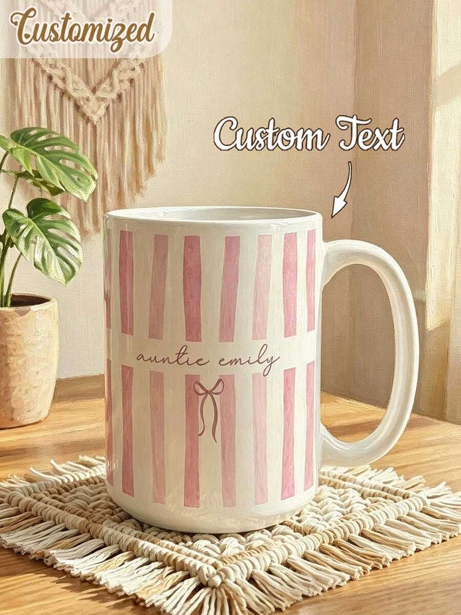 Customized Name Aunt Mug, Baby Birth Announcement Gift For Aunt, Striped Coffee Cup, Personalized Pregnancy Reveal, New Aunt Gift Idea, Customized Gift - Multicolor - View 1