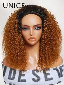 UNice Blend Secure 10 Seconds Flip-Over Half Wig Jerry Curly 3 In 1 Flip Over 3/4 Half Wig With Drawstring Beginner Friendly 100% Human Hair Wig Copper Ombre Color Machine Made Wig Put On And Go - SNatural/Orange - View 7
