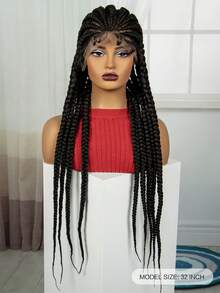 A ANYTIME Full Lace Multiple Braids Synthetic Wig Fat Multiple Braids Lightweight Easy To Wear Braided Synthetic Fiber Braid Hood, Halloween - Black - View 5