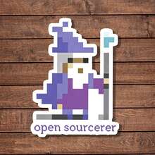 1/2/5 miếng nhãn dán Pixel Art Open Sourcerer Wizard, thiết kế lập trình viên màu tím retro, nhãn dán hài hước geek coding cho laptop bàn phím ván trượt, quà tặng trang trí chơi chữ vui nhộn cho lập trình viên kỹ sư phần mềm, nhãn dán dán phong cách game pixel cổ điển hình phù thủy - A - Xem 1