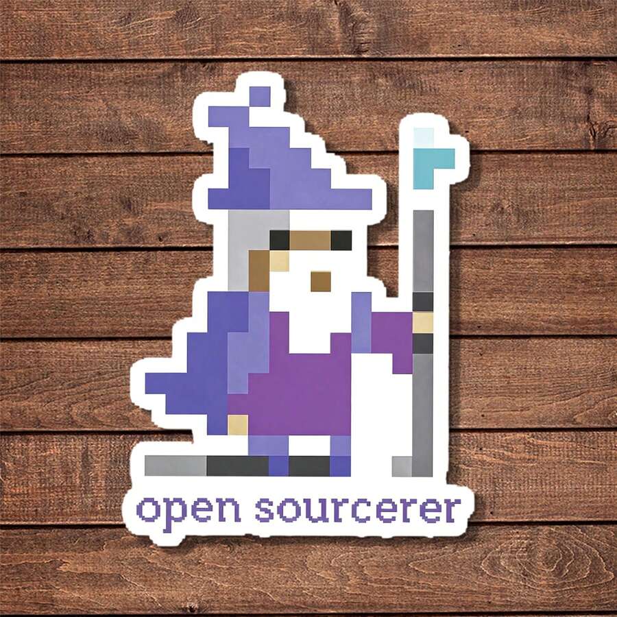 1/2/5 miếng nhãn dán Pixel Art Open Sourcerer Wizard, thiết kế lập trình viên màu tím retro, nhãn dán hài hước geek coding cho laptop bàn phím ván trượt, quà tặng trang trí chơi chữ vui nhộn cho lập trình viên kỹ sư phần mềm, nhãn dán dán phong cách game pixel cổ điển hình phù thủy - A - Xem 1