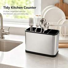 4-Compartment Stainless Steel Utensil Holder, Countertop Knife Fork Spoon Organizer, Kitchen Utensil Storage Basket, Multi-Compartment Utensil Rack, Can Hold Forks, Spoons, Knives, Chopsticks, Rust-Proof Kitchen Countertop Storage, Space-Saving Desktop Utensil Storage Box, Household Kitchen Countertop Small Utensils, Practical Kitchen Restaurant Utensil Storage Container, Stable Non-Slip Base Utensil Holder, Keep Utensils Organized And Convenient For Daily Use, Modern Style Kitchen Storage Accessory, Suitable For Home, Apartment, Dorm, Fit For Storing Various Utensils And Kitchen Tools - Multicolor - View 7