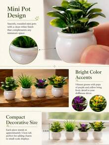 Mini Artificial Potted Plant, Resin Bonsai Faux Greenery In Square Planter, 3.5cm Miniature Plant Ornament For Office Desk, Home Decor, Bedside Table, Shelf, Dorm Room, Living Room & Small Space Decoration - Default - View 8