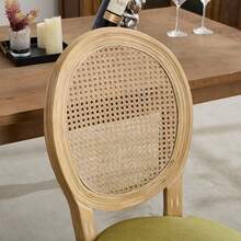 French Style Solid Wood Frame Antique Painting Linen Fabric Rattan Back Dining Chair, Set Of 2,Olive Green,DE1843OL - 綠色 - 查看 11
