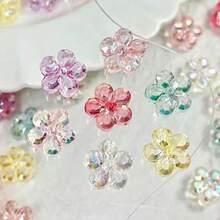 15mm, 100pcs, Charming Iridescent Acrylic Crystal Flower Beads, DIY Handmade Beading, Pet Crystal, Nail Art, Bracelet Accessories, Craft Materials, Suitable For Men And Women, Ideal For Daily Wear And Holiday Gifts - Multicolor - View 1