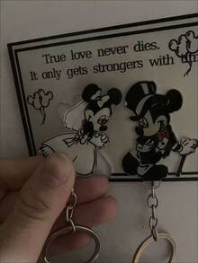 Disney 3PCS Couple Matching Keychains, Wedding Mickey Minnie Bride & Groom Acrylic Key Ring Set, Romantic Lover Gift, Valentine Wedding Souvenir Key Holder - One Size - View 7