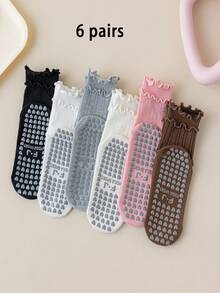 1/3/5/6 Pairs Women's Non-Slip Pilates Socks, Elegant Double-Layer Ruffle Design, Unique Custom Silicone Grip Sole, Suitable For Pilates, Yoga, Gym, Aerobics, Dance, Gift-Giving, All-Season - Multicolor - View 13