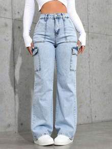 Jeans Cargo Rectos Levanta Glúteos y Control Abdominal - azul claro - Ver 2
