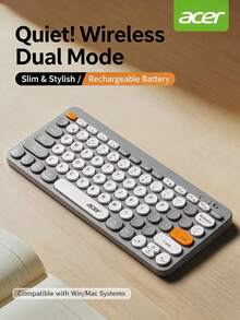 Acer Keyboard Tunggal OKR250, Warna Krem, Konektivitas Nirkabel Bluetooth 2.4GHz Dual-Mode, Dapat Diisi Ulang, Pengoperasian Senyap, Cocok untuk Penggunaan Kantor, Laptop, dan Komputer Desktop. - View 4