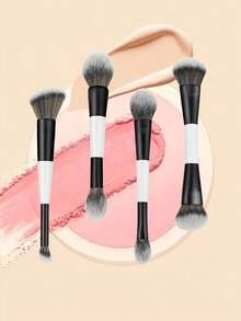 4pcs Multi-Function Makeup Brush Set, Foundation Brush, Contour Brush, Powder Brush, Highlighter Brush, Concealer Brush, Blush Brush, Soft Fiber Professional Makeup Tools, Travel Essential, Gift For Women And Girls - White - View 2
