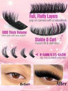 336 Cachos de Cílios Individuais D-Curl (FLSH TAIL+GRAIN) – Bandeja de Cílios Segmentados de Alta Capacidade; D-Curl, Volumosos e Longos; Adequados para Uso Diário; Fáceis de Usar; Cílios Individuais em Cachos/Cílios Postiços. - D - Visão 8