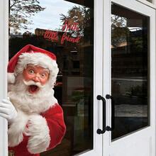 1pc Christmas Window Sticker - Santa Claus "Hello Kids" Text Design, Removable Static Cling, Holiday Home Decor, Christmas Santa Sticker Without Damaging Glass, Halloween Christmas Home Window Decoration, Easy To Apply, Beautiful Sticker - Peeking Santa Claus - View 5