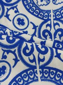 Men's Mediterranean Tile Print Shirt, Silk Blue Color Vacation Wear, Sicilian Baroque Pattern Top, Luxury Resort Shirt - Multicolor - View 7