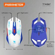 T-WOLF 3-Mode Gaming Mouse, Lightweight, Illuminated, Mechanical, Silent, Wireless, Bluetooth, Office, Home, LED Light Mouse - View 10
