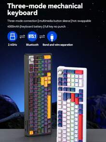 T-WOLF Mechanical Keyboard Tri-Mode Red Switch Hot-Swappable Bluetooth Wireless RGB Gaming Keyboard With Knob Control - View 1